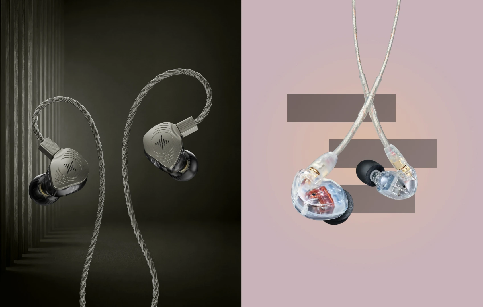 Soundbrenner Wave Pro 2 beside Shure SE215 in a comparison of in-ear headphones for podcasting